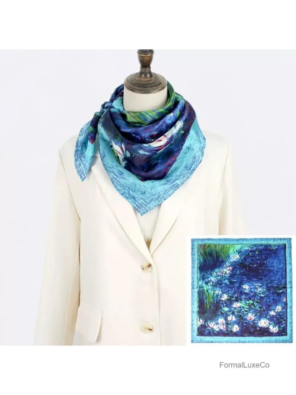 100% Mulberry Silk Square Scarf, Hair Wrap, Gift Boxed